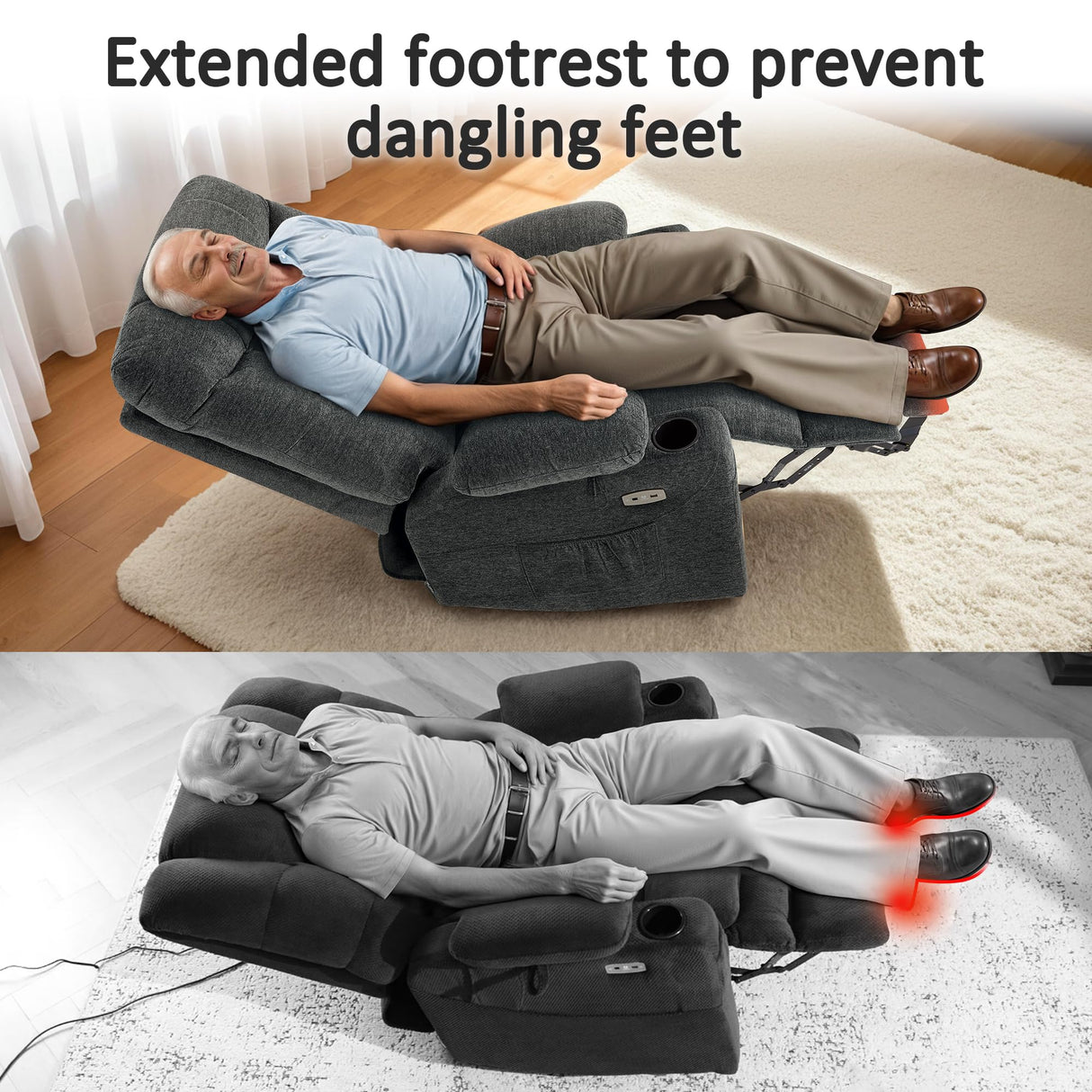 MCombo Oversized Power Lift Recliner Chair with Extended Footrest for Elderly People, Fabric R7399 (Dark Gray, Large-Oversize) MCombo