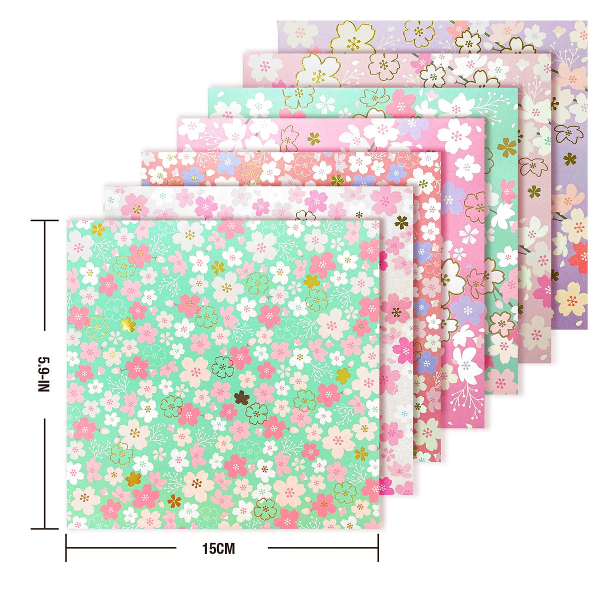 CUTBLAJAT 112 Sheets Heavier Origami Paper Japanese Cherry Blossom Pattern Sakura Bronzing Chiyogami 6" 15cm Washi Easy Fold Paper for Beginner cutblajat