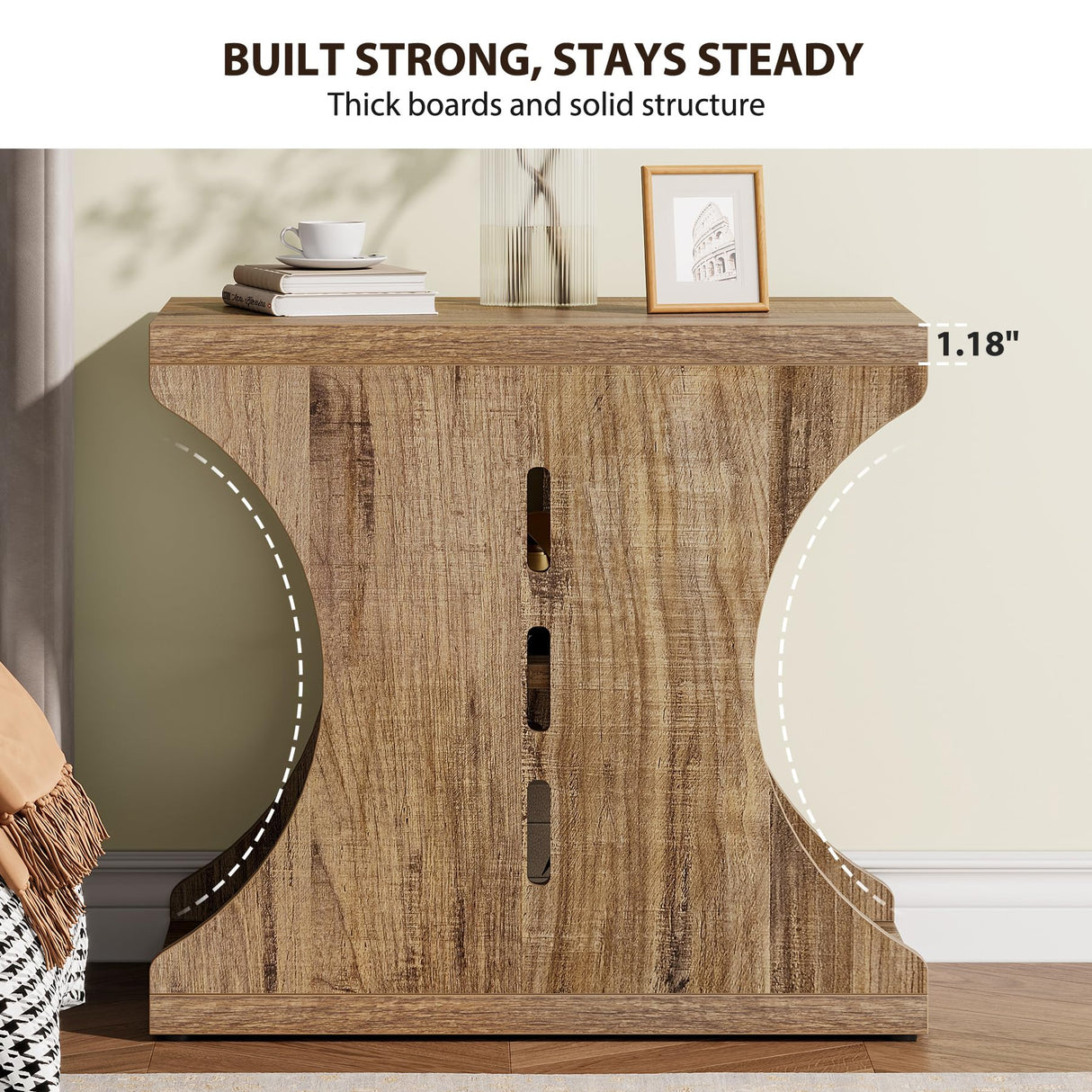 Condemo Modern Farmhouse End Table with Storage, 3-Tier Narrow Country Side Tables for Small Spaces, Nightstand for Bedroom & Living Room, Wooden Bedside Table, Easy Assembly, Light Brown Condemo