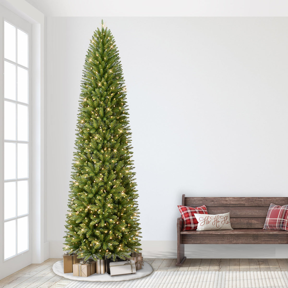 Puleo International 9 Foot Pre-Lit Fraser Fir Pencil Artificial Christmas Tree with 550 UL Clear Lights, Green Puleo International