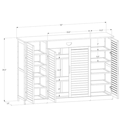 MoNiBloom Bamboo Shoe Storage Cabinet Shelf Stand with 2 Double Shutter Doors & 1 Drawer for 26-30 Pairs Entryway Hallway Living Room Bedroom, Brown - WoodArtSupply