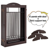 Yaheetech 32-inch Tall Dog Gate with Door Extra Wide Pet Gate for Dogs, Foldable Wire & Wooden Puppy Safety Fence w/3 Support Feet,Freestanding Dog Gate for the House,Doorway,Stairs(Espresso,6 Panels) Yaheetech