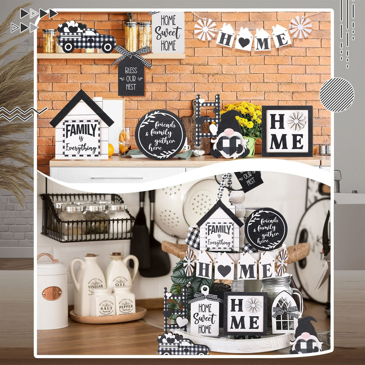 Kajaia Farmhouse Tiered Tray Decor Set Home Wooden Signs Rustic Sweet Home Tabletop Wooden Block Sign for Table Decor(Home) Kajaia