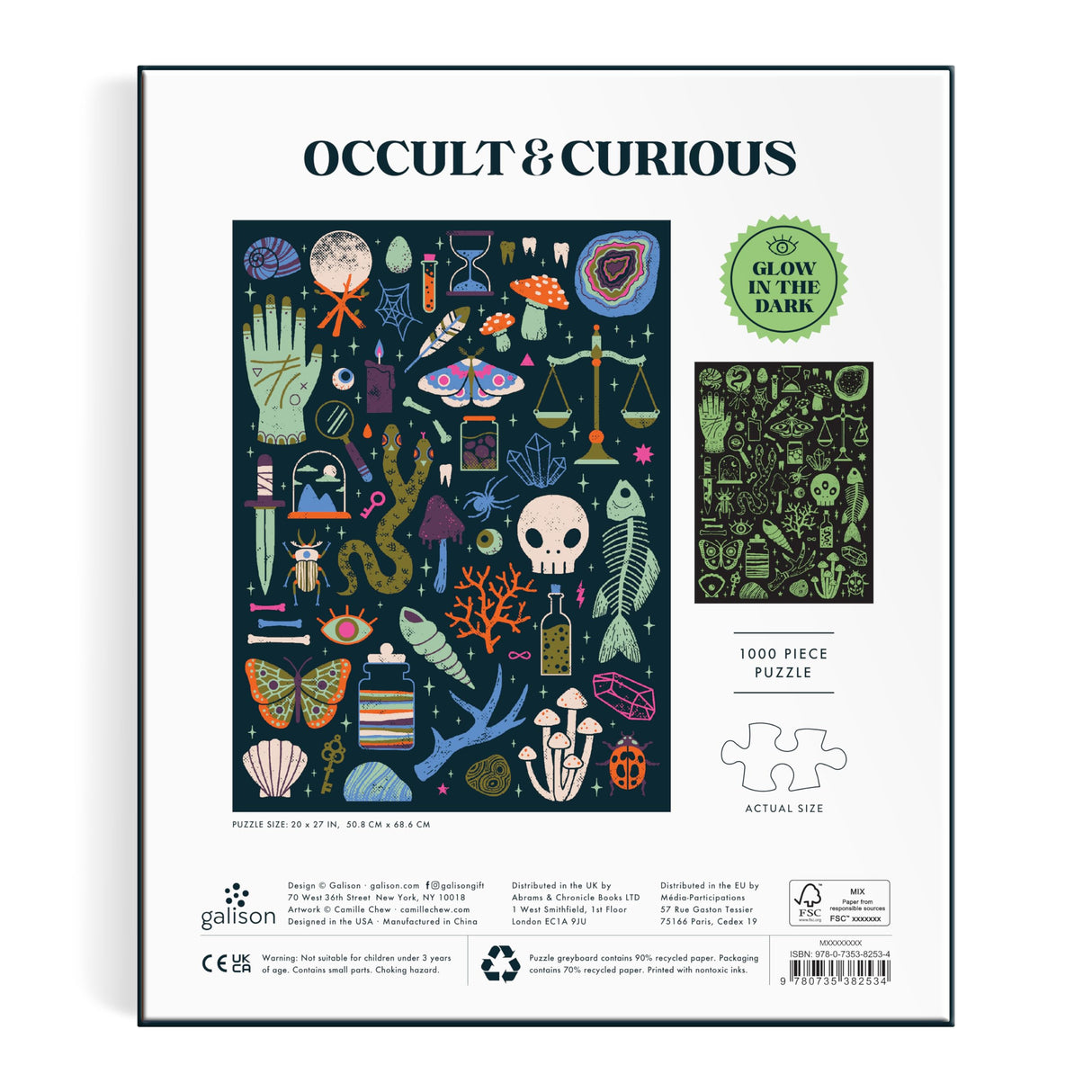 Galison Occult and Curious – 1000 Piece Glow in The Dark Jigsaw Puzzle Featuring an Eerie Collection of Creepy and Spooky Objects Galison