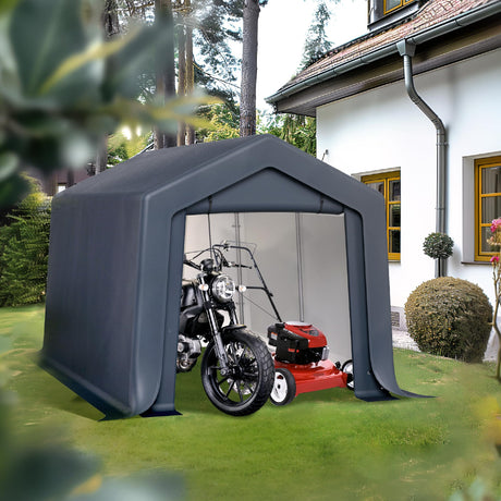 PHI VILLA 8'x12'x7.3' Outdoor Portable Storage Shelter Shed Garage with 2 Roll up Zipper Doors & Vents Carport for Motorcycle Bike Waterproof and UV Resistant Anti-Snow Portable Garage Kit Tent, Gray PHI VILLA