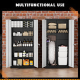 Greenvelly Metal Storage Cabinet, 72” Locking Metal Garage Storage Cabinet with 2 Doors and 4 Adjustable Shelves, Lockable Steel Tool Cabinets for Home Office, Garage,School,Gym (Black Grey) Greenvelly