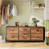 Huuger Dresser with 7 Drawers, 47 Inch Dresser TV Stand for 43, 50, 55 Inch TV, Wide Fabric Dresser Chest of Drawers, Metal Frame, Storage Dresser for Bedroom, Nursery, Clothing, Rustic Brown Huuger