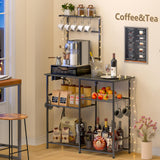 3IngSeagulls Bakers Rack with Power Outlet, Kitchen Microwave Stand with 10 S-shaped Hooks, 6-Tier Coffee Bar Station, Kitchen Storage Shelf Rack for Spices, Pots, Gray 3IngSeagulls