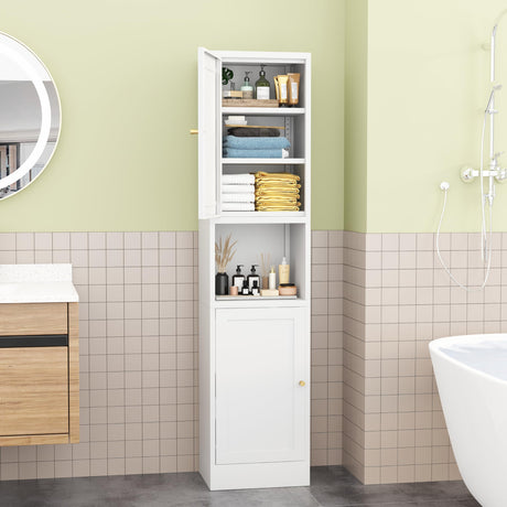 XIUSVON Tall Narrow Storage Cabinet - 67" Slim Bathroom Organizer with 3 Adjustable Shelves, 2 Doors (Left/Right Opening),Metal Floor Cabinet for Small Spaces, Bathroom & Kitchen (Metal, White) XIUSVON
