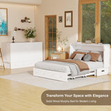 Keloyid Solid Wood Murphy Bed Cabinet：Queen Size Murphy Bed with USB Charging Station and Large Storage Drawer for Home，Optimize Sleeping Space（Mattress Not Included） Ivory White-11 Keloyid