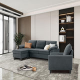 Chireca Sectional Sofa Set of 79.5" Convertible Sofa & Accent Chair, Small L Shaped 3 Seat Couch with Reversible Ottoman, Modern Linen Sofa Couch for Living Room, Office, Apartment, Dark Grey Chireca