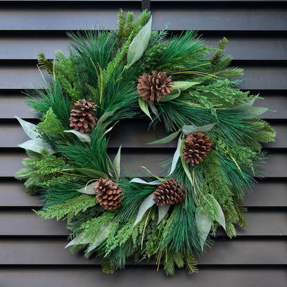 Winter Wreaths for Front Door, Soomeir Evergreen Christmas Wreath with Pine Cones Needles and Leaves, Year Round Decorations for Wall Windows Mantle Indoor Outdoor