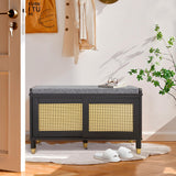 Anbuy Shoe Storage Bench for Entryway with Rattan Door, Rattan Shoe Rack Bench entryway Bench, Shoe Cabinet with Soft Cushion, Holds 300 lb, 31.5 x 13.78 x 19.1 inches (Black) Anbuy