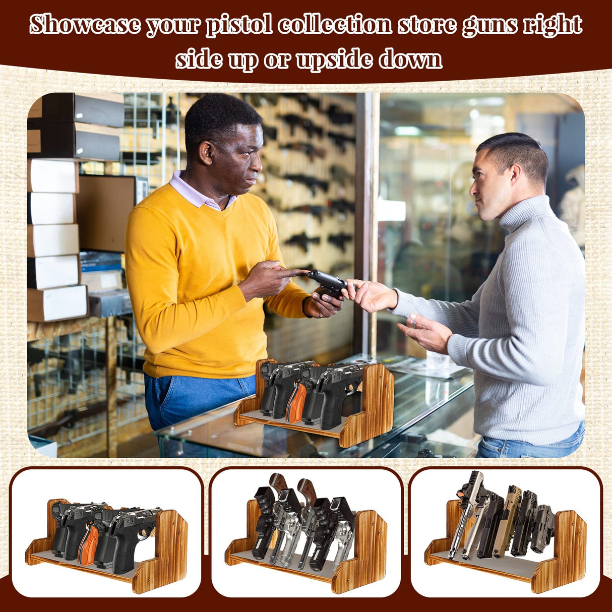 Maitys Pistol Rack,Solid Wood Handgun Pistol Gun Rack Holder with Felt Surface for Gun Cabinet Storage, Gun Safe Organizer Accessories, Holding for 6 Maitys