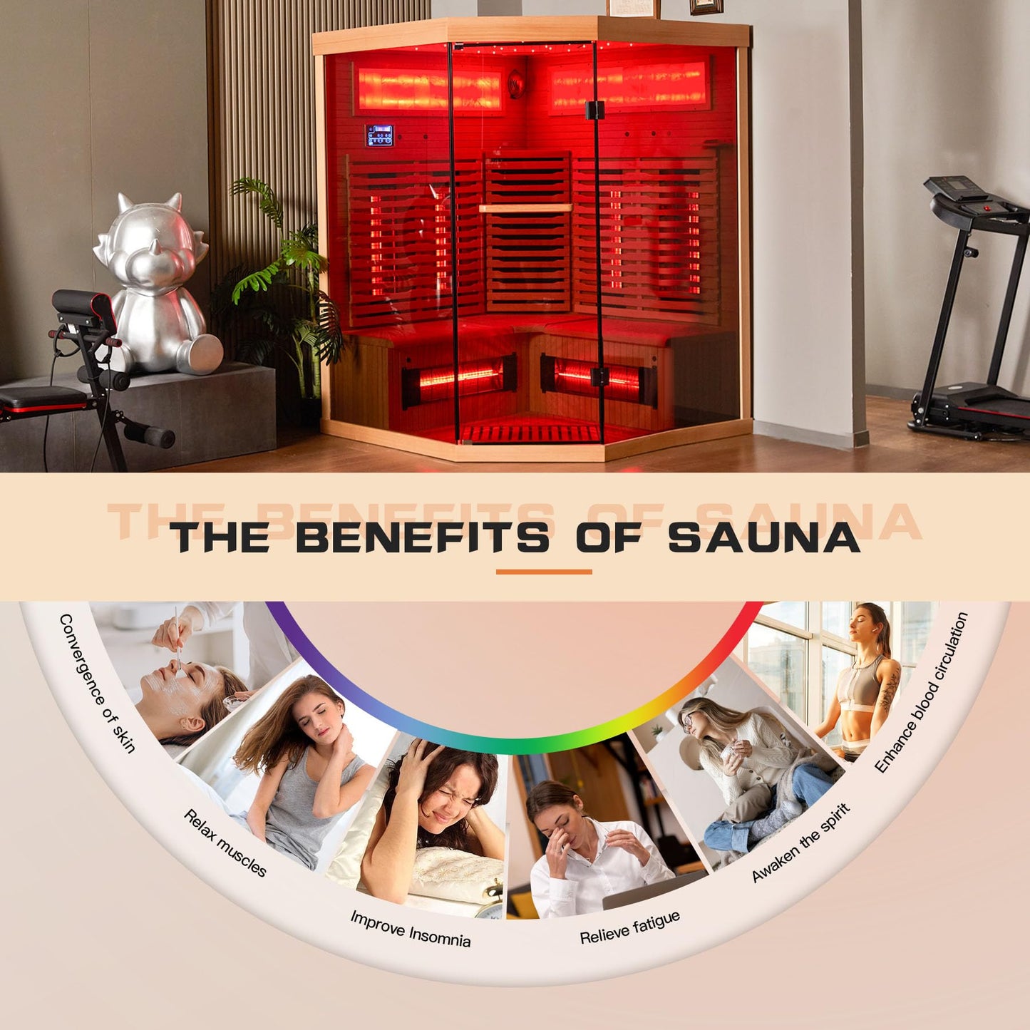 BNEHS Infrared Saunas, 2-3 Person Home Sauna with Himalayan Salt Panel & Rapid Warming System &, Original Corner Sauna with Canadian Hemlock & Tempered Glass, 220V, 15 Amps - WoodArtSupply