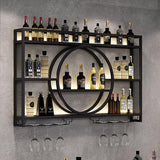 OMKUOSYA Wall Mounted Wine Rack, Metal 3-Tier Large Capacity Hanging Bar Shelves with Glass Holder, Round Wine Bottle Storage Display Shelf for Kitchen, Living Room, Home (Black, 39.4in/100cm) OMKUOSYA