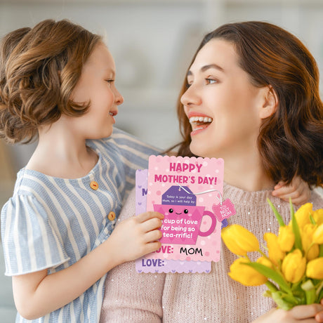 Haooryx Mother's Day Craft Kits for Kids - 45 Sets DIY Tea Cup of Love Greeting Card Making Kits Make Your Own Mother’s Day Party Favor Gift Cards School Art Project Fun Classroom Home Activity Supply Haooryx