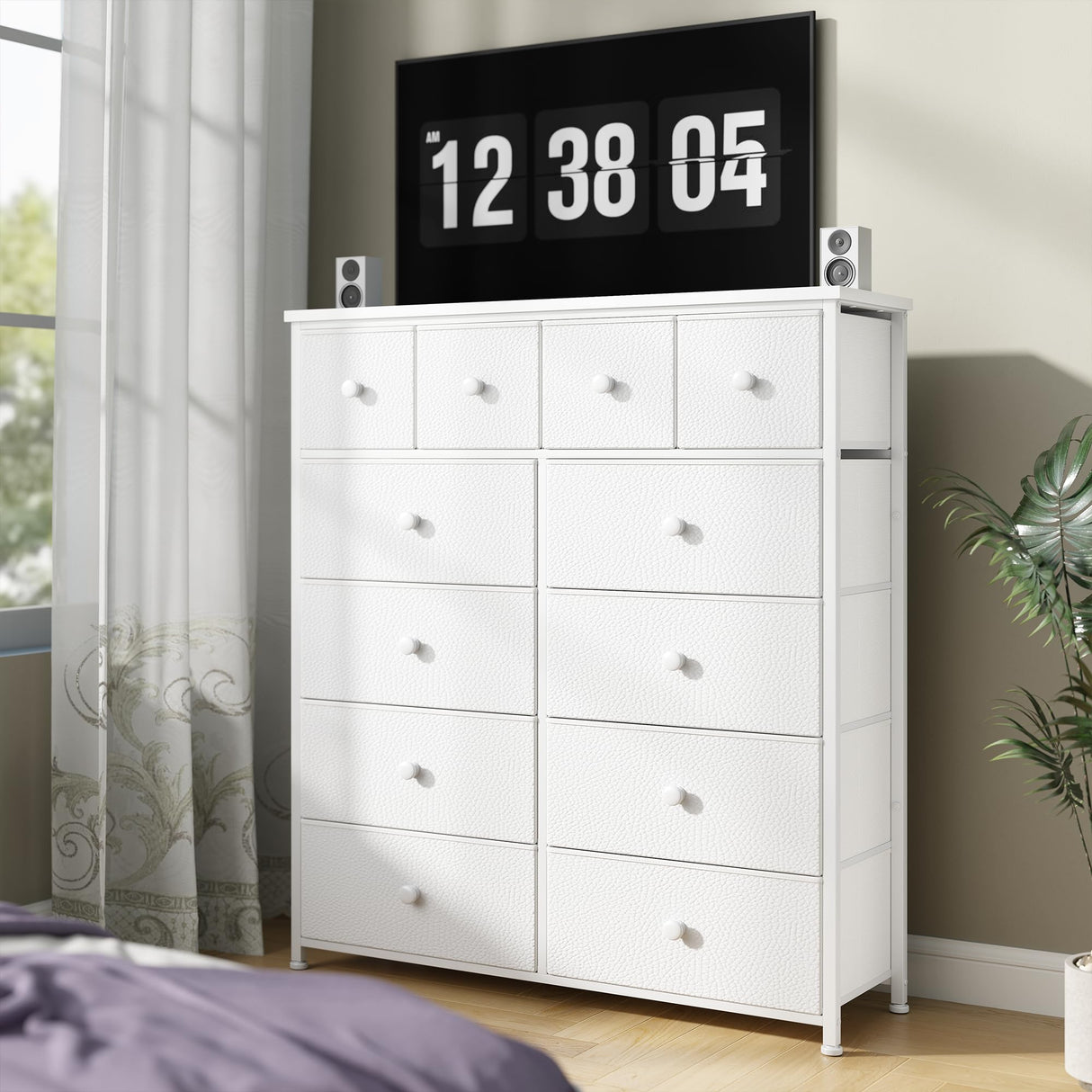 Bepatio Dresser for Bedroom with 12 Drawers Tall Dressers for Bedroom Fabric Dressers & Chest of Drawers with Sturdy Metal Frame, Wood Top, for Girls, Closet, 40.6" W x 11.8" D x 44.5" H (White) Bepatio