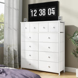 Bepatio Dresser for Bedroom with 12 Drawers Tall Dressers for Bedroom Fabric Dressers & Chest of Drawers with Sturdy Metal Frame, Wood Top, for Girls, Closet, 40.6" W x 11.8" D x 44.5" H (White) Bepatio