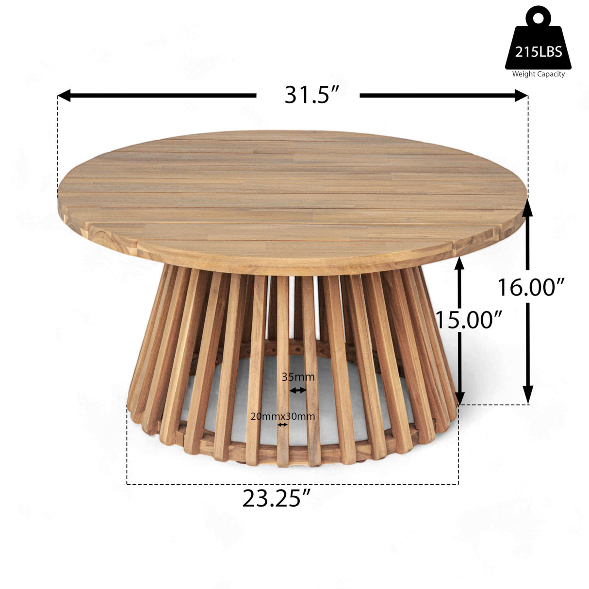 Merax Patio Outdoor Acacia Wood Round Coffee Table for Backyard, Lawn, Balcony Light Teak Merax