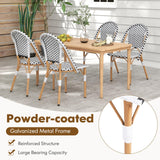 Tangkula French Bistro Chair Set of 4, Outdoor Armless Dining Chairs with Hand-Woven Rattan, Accent Chairs with Galvanized Metal Frame for Garden Kitchen Backyard Porch (Black & White) Tangkula