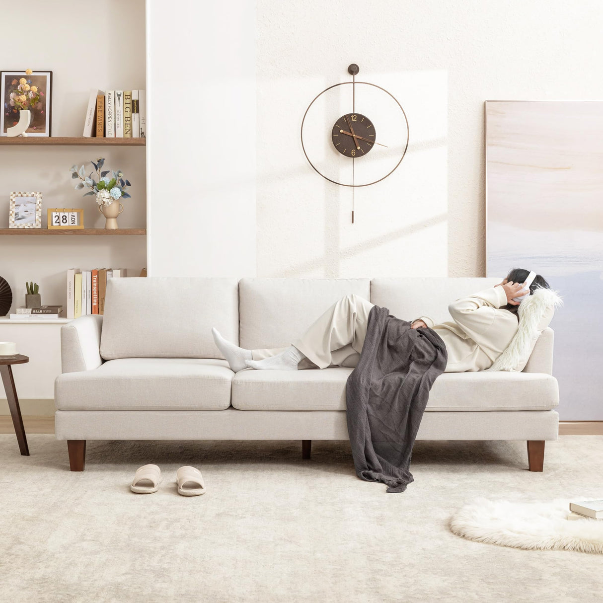 Gericco 89" 3-Seater Sofa, Deep Seat Sofa with Comfy Cushion, Mid Century Modern Couches for Living Room, Upholstered Comfy Sofa Couch for Bedroom, Apartment, Beige Gericco