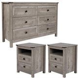 CATMIX Farmhouse Drawers Dresser, Wood Double Dresser Chest of Drawers Wide Storage Organizer Cabinet for Bedroom, Living Room (Rustic Grey, Combo Pack 6+2) CATMIX