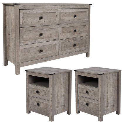 CATMIX Farmhouse Drawers Dresser, Wood Double Dresser Chest of Drawers Wide Storage Organizer Cabinet for Bedroom, Living Room (Rustic Grey, Combo Pack 6+2) - WoodArtSupply