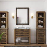 YOSHOOT Farmhouse Bathroom Mirror, Rustic Wood Mirror, Wooden Framed Vanity Mirror, Solid Wood & Handmade, Vertical or Horizontal Hanging for Bathroom Entryway Living Room Bedroom, 32" x 24", Brown YOSHOOT