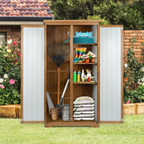 Outdoor Storage Cabinet Wood & Metal with Waterproof Roof, Garden Tool Shed with 3 Removable Shelves, 4 adjustable reinforced feet with metal brackets, 6 T-Hinge, magnetic door,15.6"D x 32.3"W x 66"H Gowoodhut