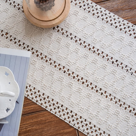 Alynsehom Macrame Table Runner Cream Beige Boho Table Runners with Tassels Hand Woven Cotton Table Runner Rustic Farmhouse Table Runners for Bohemian Kitchen Dining Table(12x71in) Alynsehom