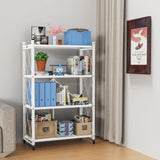 Lifetime Home 4-Tier Foldable Storage Shelf with Wheels - Metal Collapsible Shelving Unit Display, Rolling Cart for Books Kitchen Storage Shelves, Pantry & Closet Organizer, Office Room Decor - White Lifetime Home
