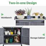 Topeakmart Potting Bench Table - Wooden Storage Cabinet with Removable Shelf & Flexible Space & Metal-Plated Tabletop for Outdoor Garden Patio, Gray Topeakmart