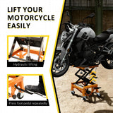PENSUN Hydraulic Motorcycle Lift Table, 350 LBS Heavy Duty Ultra-Stable Motorcycle Scissor Jack Stand Fit for Motorcycle Dirt Bike ATV Motorcycle Bike, with Deck, J-Hooks, 4 Wheels PENSUN