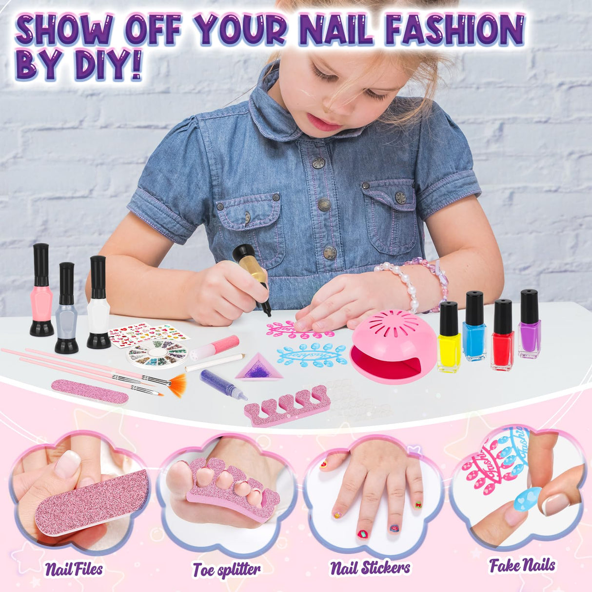 EULRGAUS Kids Nail Polish Set for Girls, 27PCS Nail Art Kit with Nail Dryer, Non Toxic Nail Polish kit and Fake Nails for Kids, Girl Toys Age 6-8, Halloween Christmas Birthday Gifts for Girls 8-12 EULRGAUS