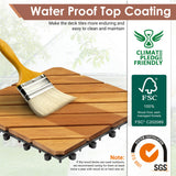 PrimeZone 108 PCS FSC Certified Acacia Wood Interlocking Patio Deck Tiles - 12" x 12" Indoor Outdoor Waterproof Flooring Tiles for Balcony, Backyard & Poolside, All Weather Use, Natural Wood, Diagonal PrimeZone