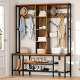 YITAHOME Farmhouse Entryway Bench with Coat Rack 59", 5-in-1 Hall Tree with Bench and Shoe Storage for Entrance, Living Room, Bedroom, Rustic Brown YITAHOME