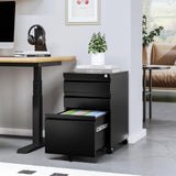 STANI 3 Drawer Mobile File Cabinet with Lock Under Desk Metal Filing Cabinet Locking Office Mobile Cabinet with Wheels Under Desk Office Drawers Rolling Mobile File Cabinet Assembly Required Black STANI