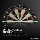 Accudart Classic Bristle Dartboard - Official Size 18" x 1.5" - Self-Healing Genuine Bristle Sisal - Staple Free Bullseye - Ideal for Steel Tip Darts Accudart