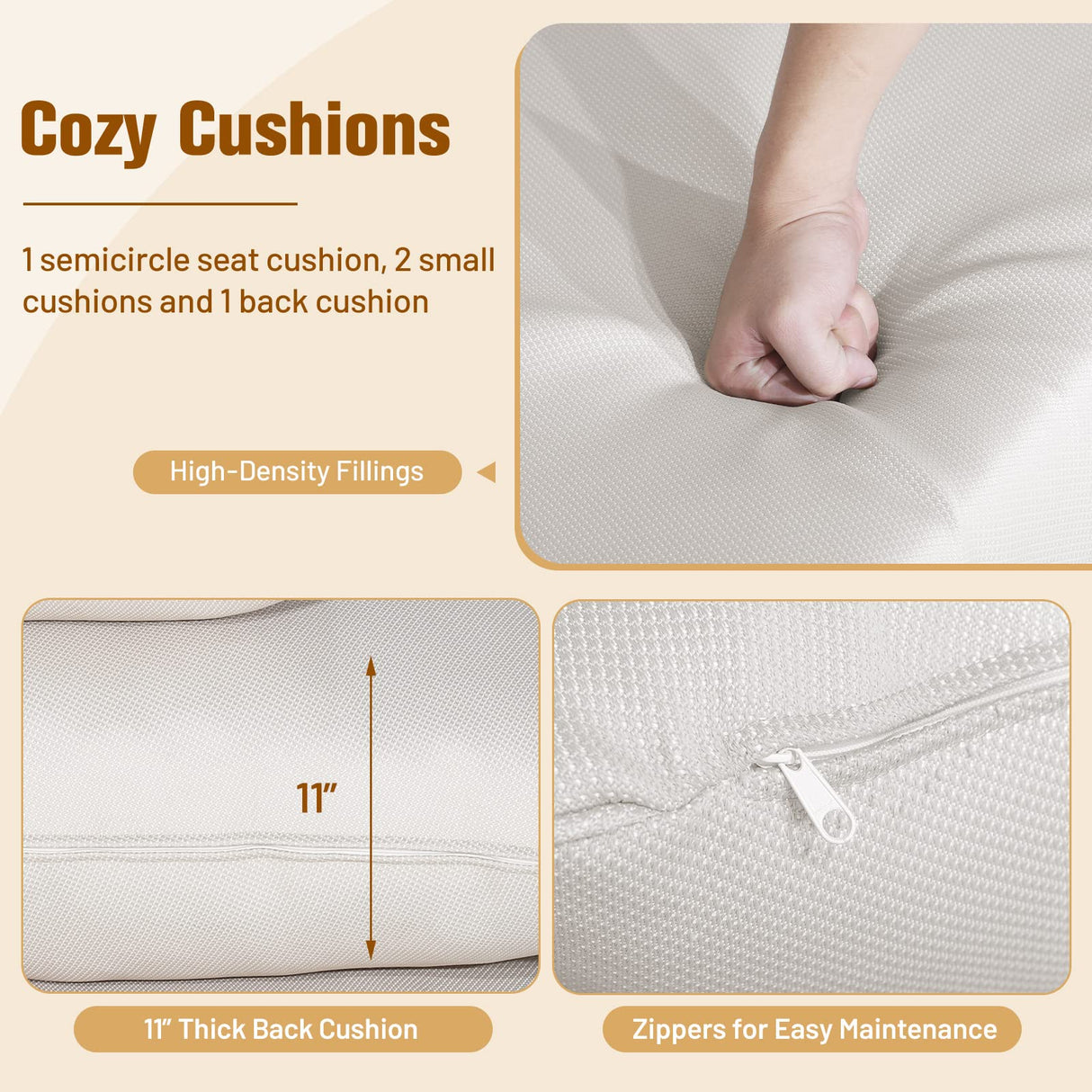 Tangkula PE Wicker Egg Chair, Patiojoy Oversized Indoor Outdoor Patio Lounge Chair with Cushions and Pillows, Steel Frame Basket Chair for Garden, Deck, Balcony, Living Room (Light Brown) Tangkula