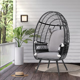 JOIVI Wicker Egg Chair, Oversized Indoor Outdoor Lounger Large Egg Basket Chair with Stand and Cushions for Patio Porch, Backyard, Living Room, Balcony (Black Rattan, Gray Cushion) JOIVI