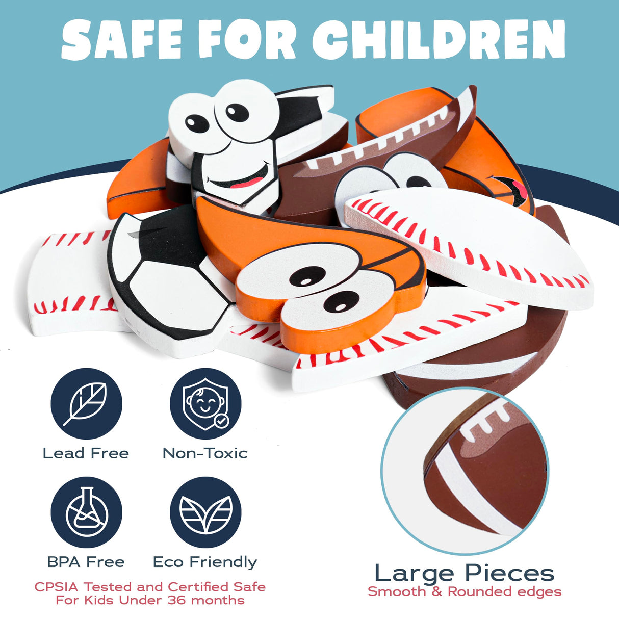 Wooden Puzzles for Toddlers 2-4 | Sports Puzzles | Wood Puzzles for Kids, Toddler Sports Toys for Toddlers, Basketball Toy, Football Toys, Baseball Toy, Soccer Toddler Puzzle 2 3 Year Old Boy Smart and Sporty