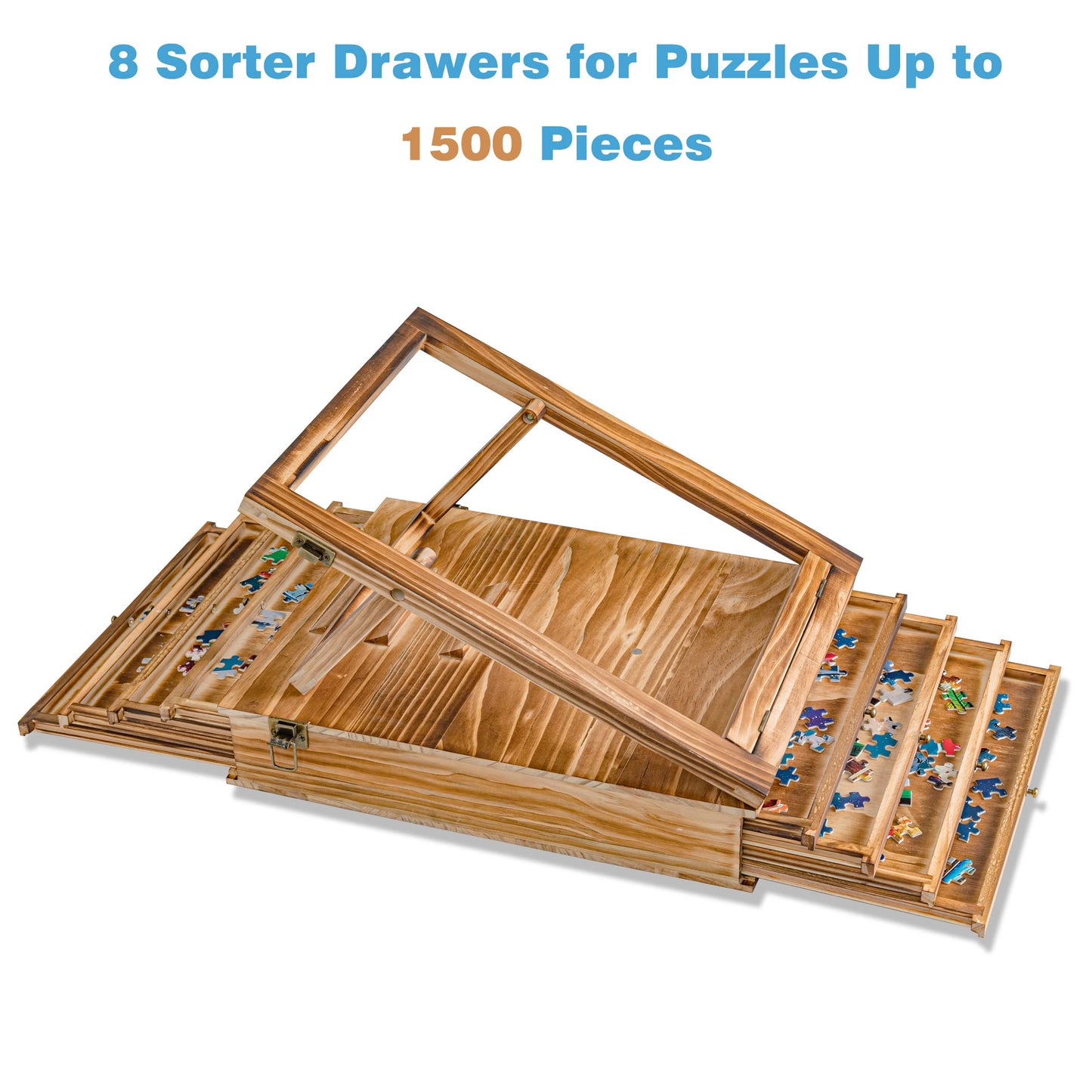 Lavievert Jigsaw Puzzle Sorting Trays & Puzzle Bracket Set, Adjustable Puzzle Easel Holder for Puzzle Boards of Varied Sizes, Wooden Puzzle Sorters with Drawer Design for Puzzles Up to 1500 P - WoodArtSupply