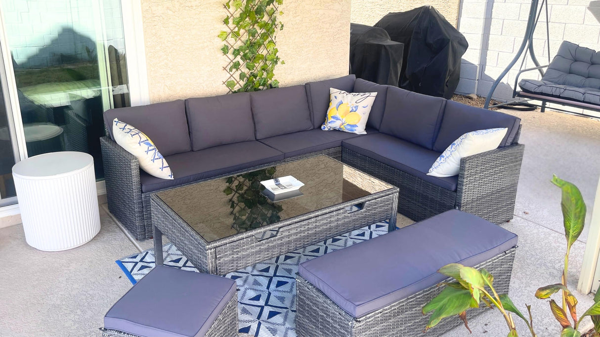 YITAHOME 6-Piece Patio Furniture Set, All-Weather Wicker Outdoor Sectional Sofa with Lift-Top Table & Ottoman, Patio Conversation Set for Deck, Backyard, Porch - Gray Gradient YITAHOME