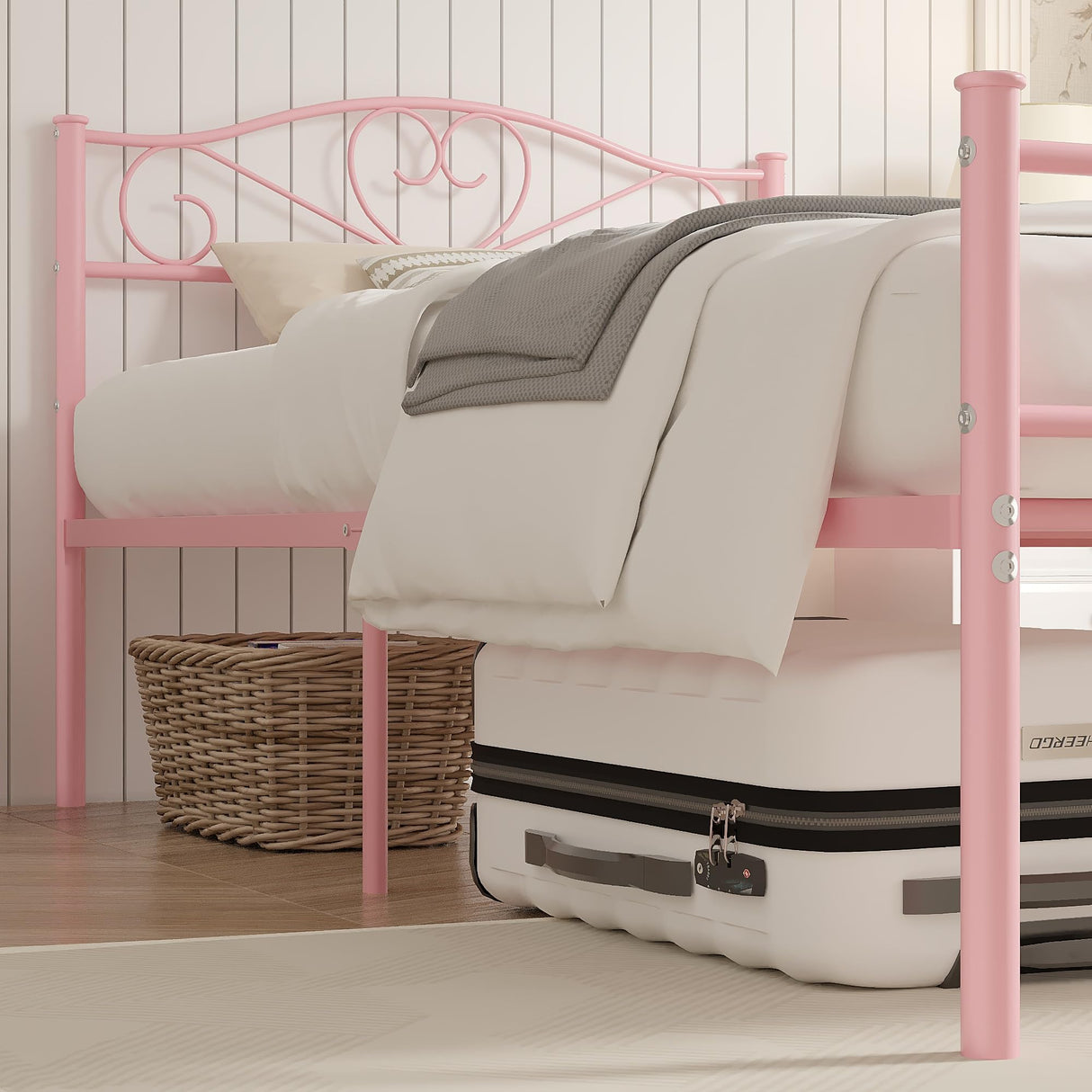 VECELO 14 Inch Twin Size Metal Platform Bed Frame with Headboard and Footboard, Heavy Duty Mattress Foundation with Steel Slats Support, No Box Spring Needed, Pink VECELO