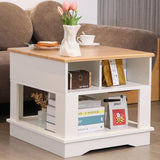 ALBAD Farmhouse Square Coffee Tables Rustic Living Room Center Table with Half Open Storage Space, White & Light Brown ALBAD