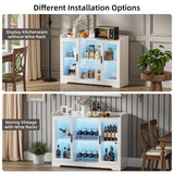 Ludatido Wine Bar Cabinet for Home, Liquor Cabinet with LED Lights, Power Outlet, Storage, Glass Door for Living Room, Dining Room, Home Bar - White Ludatido