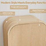 LEVNARY Arched Armoire Wardrobe Closet, Mid-Century Modern 2-Door Freestanding Wardrobe with Hanging Rod and 2 Drawers, Fluted Carved Clothing Storage Cabinet for Bedroom (Natural) LEVNARY