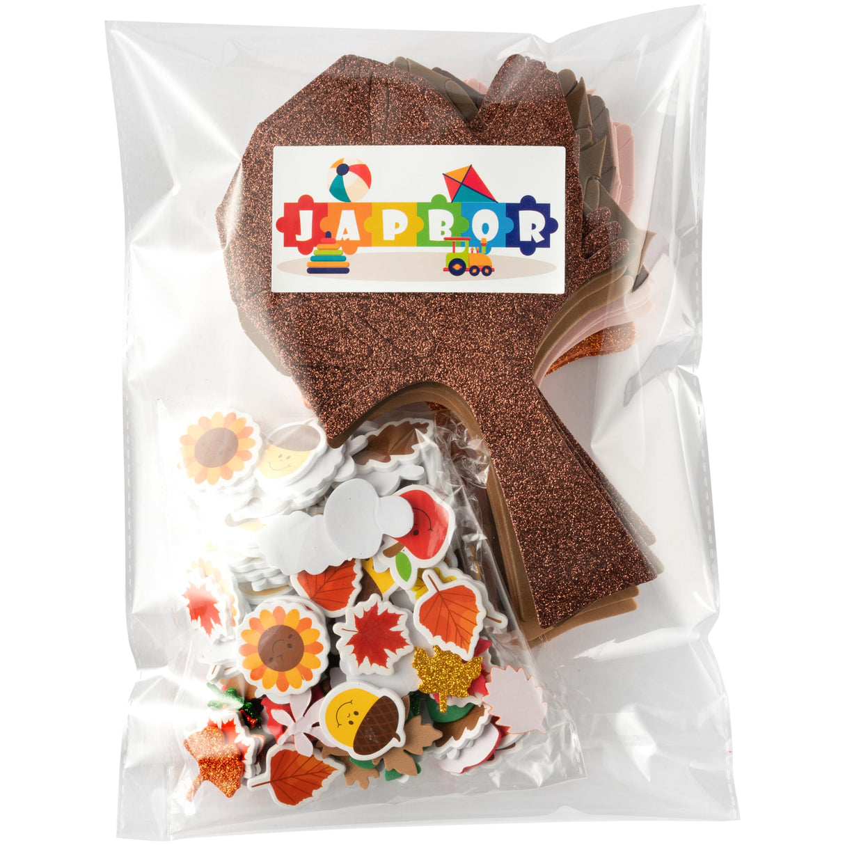 JAPBOR Fall Tree Crafts for Kids - 224PCS DIY Autumn Foam Stickers Art Craft Kit, Glitter Self Adhesive Tree Bulk, Make Your Own Thanksgiving Party Game Supplies for Home Classroom School Activities JAPBOR