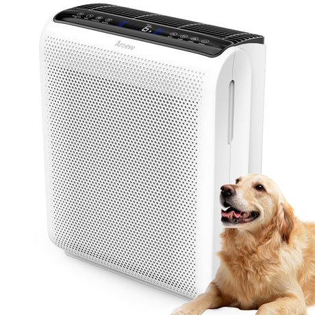 AROEVE Air Purifiers For Home Large Room Up to 1504 Sq Ft with Air Quality Sensors, Washable Filters, Filters Pet Dander, Pollen, Smoke, Dust for Bedroom Office, MK07 White AROEVE